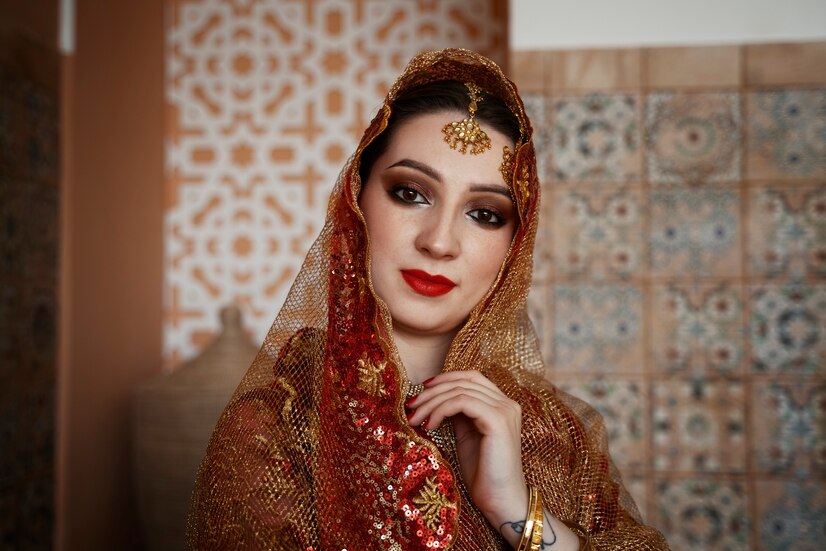 Makeup artist applying bridal makeup at a top beauty salon in Bhopal.